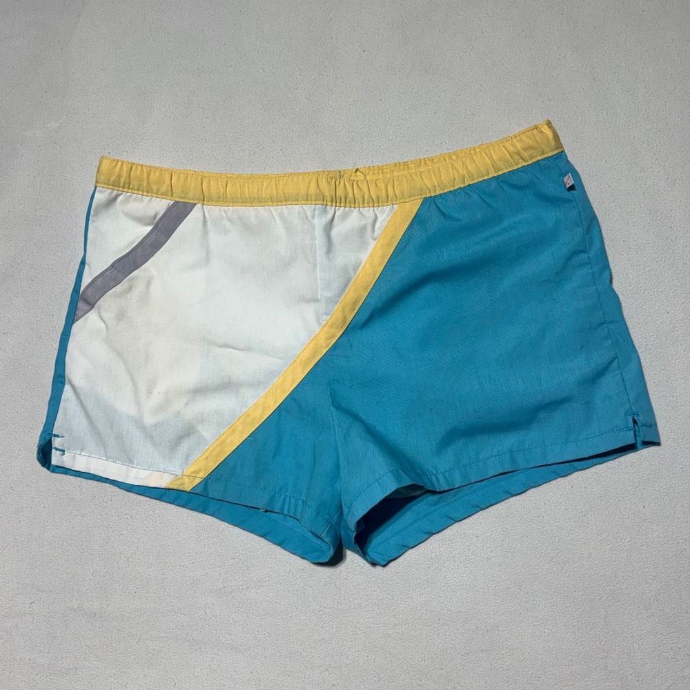 Vintage Jantzen Swim Trunks Mens‎ 36 Teal Blue Colorblock Mesh Lined Made in USA